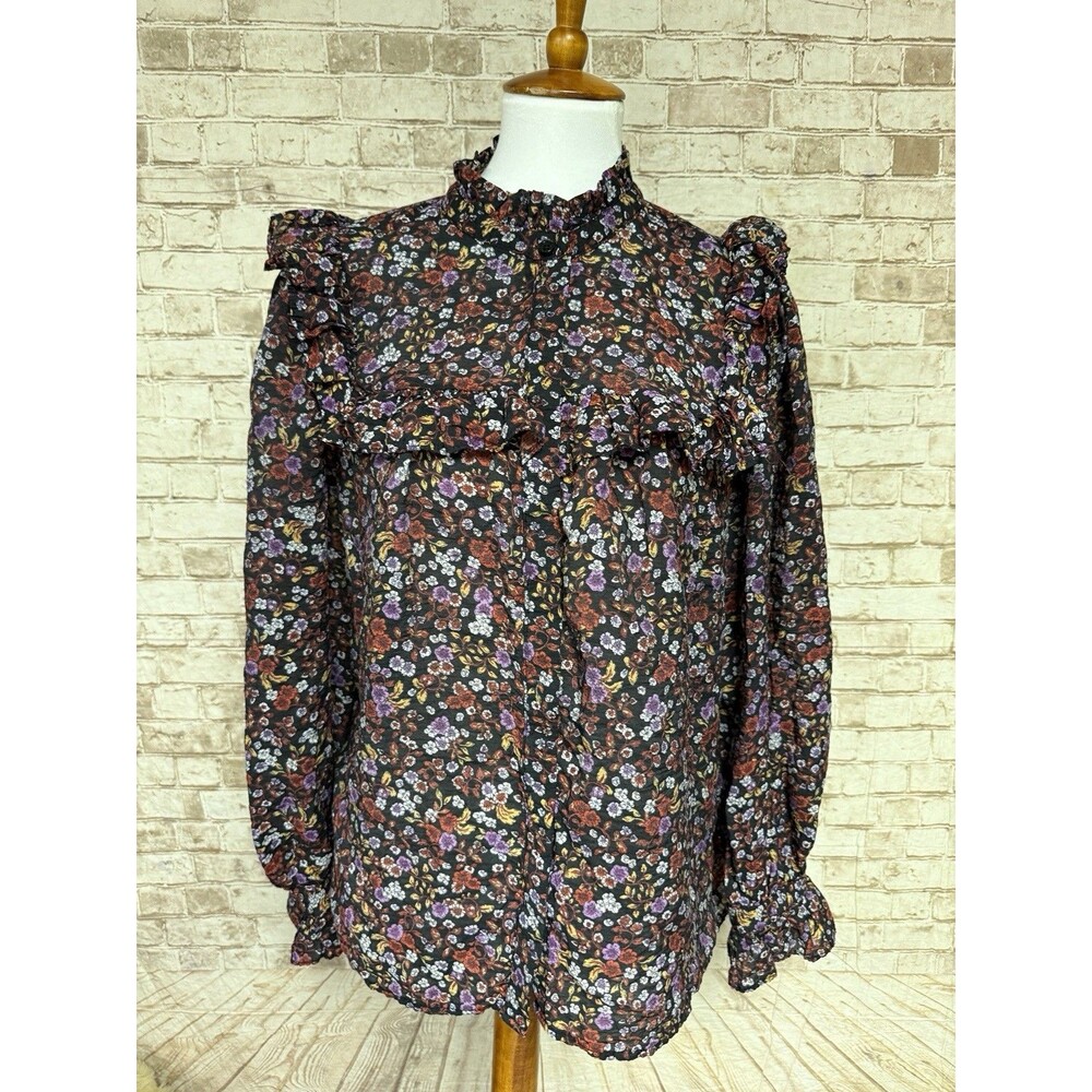 Who What Wear Praire Blouse XXL Dark Floral Victorian Ruffles L/s Prarie Cottage